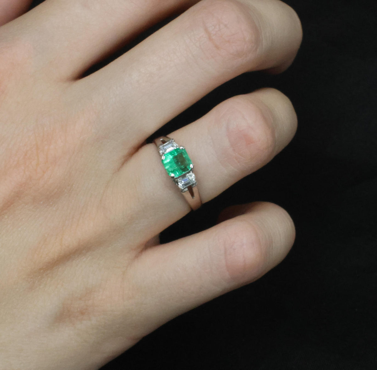 Estate 0.85ct Natural Colombian Emerald 0.26ct Diamond Platinum Ring, Size 6.25