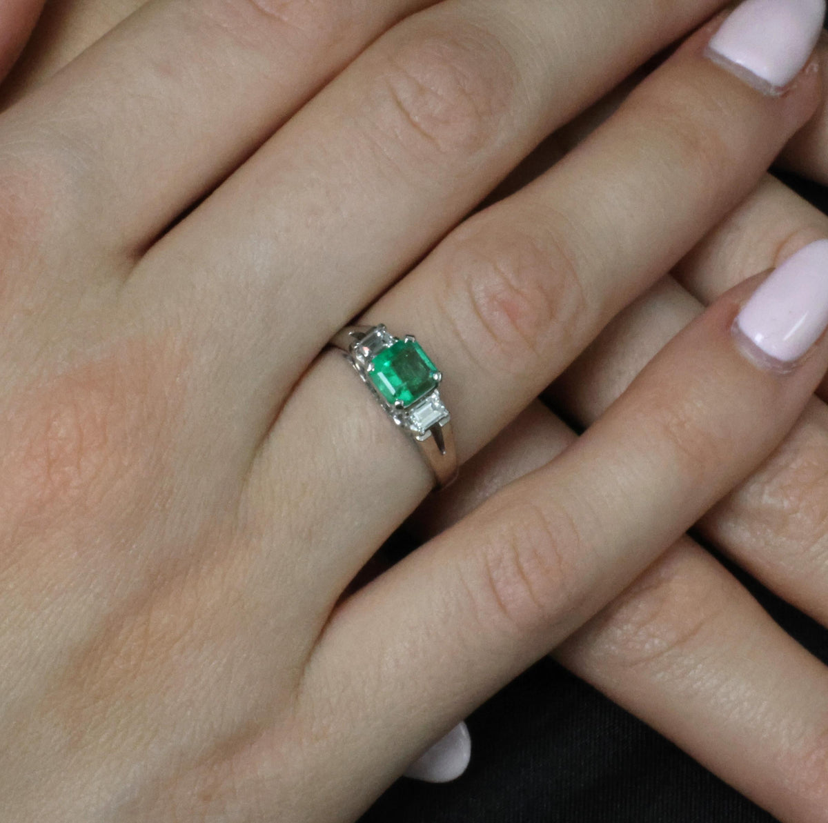 Estate 0.85ct Natural Colombian Emerald 0.26ct Diamond Platinum Ring, Size 6.25