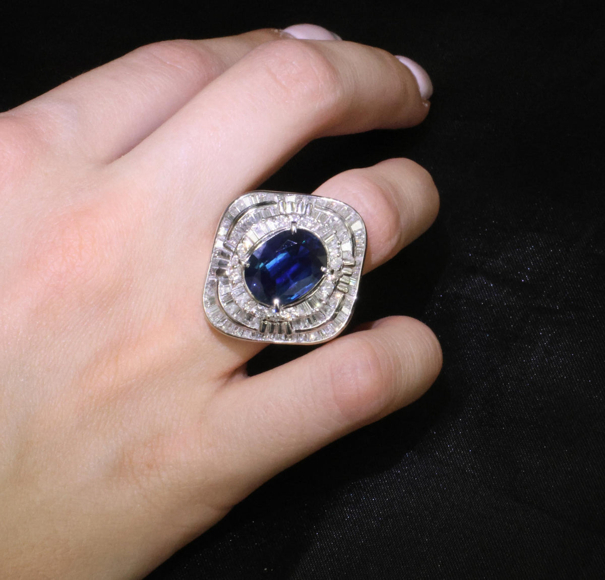 Massive 8.05ct GIA Thai Blue Sapphire & 3.16ct Diamond Platinum Ring, Size 7.5