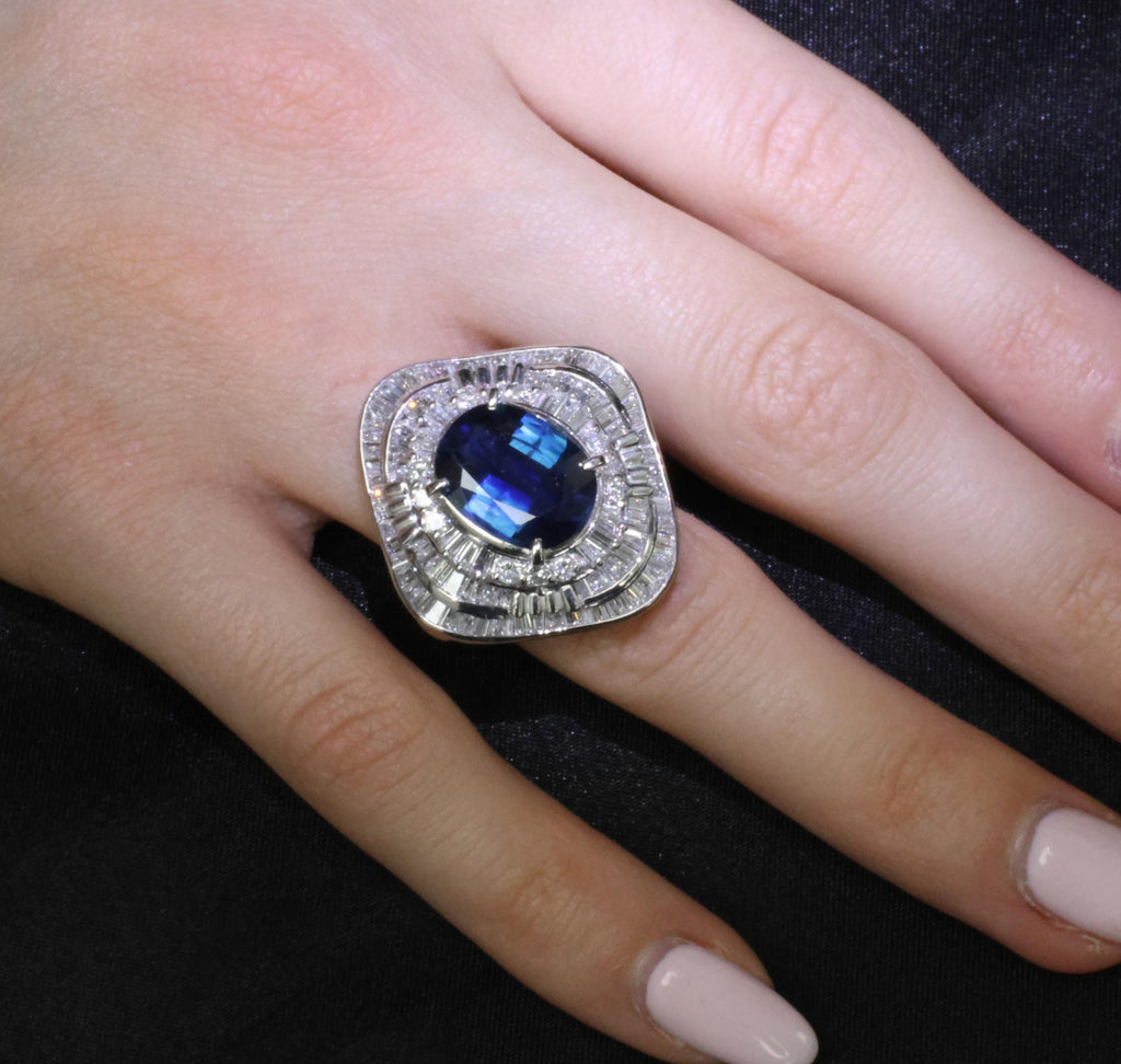 Massive 8.05ct GIA Thai Blue Sapphire & 3.16ct Diamond Platinum Ring, Size 7.5