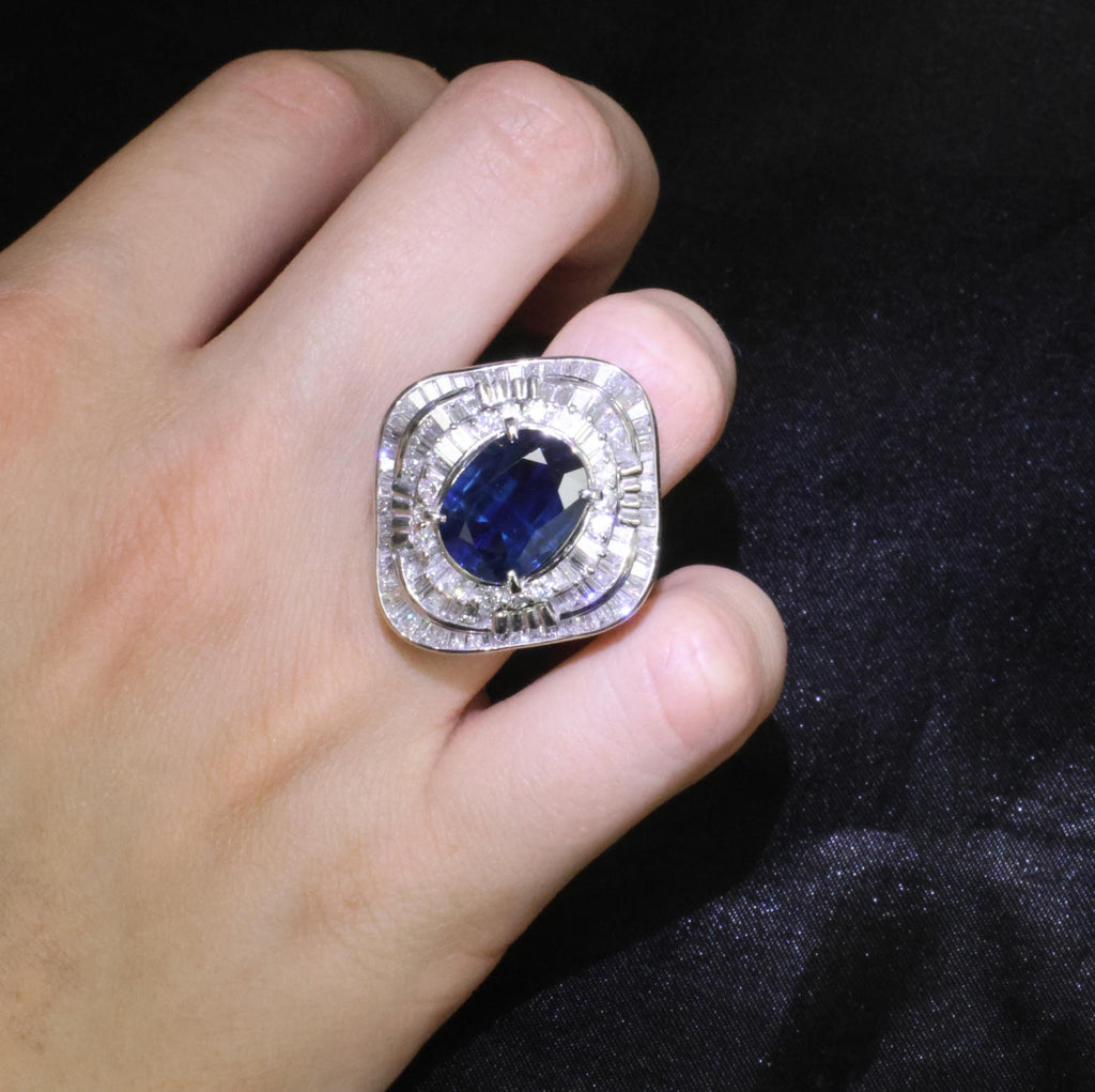Massive 8.05ct GIA Thai Blue Sapphire & 3.16ct Diamond Platinum Ring, Size 7.5