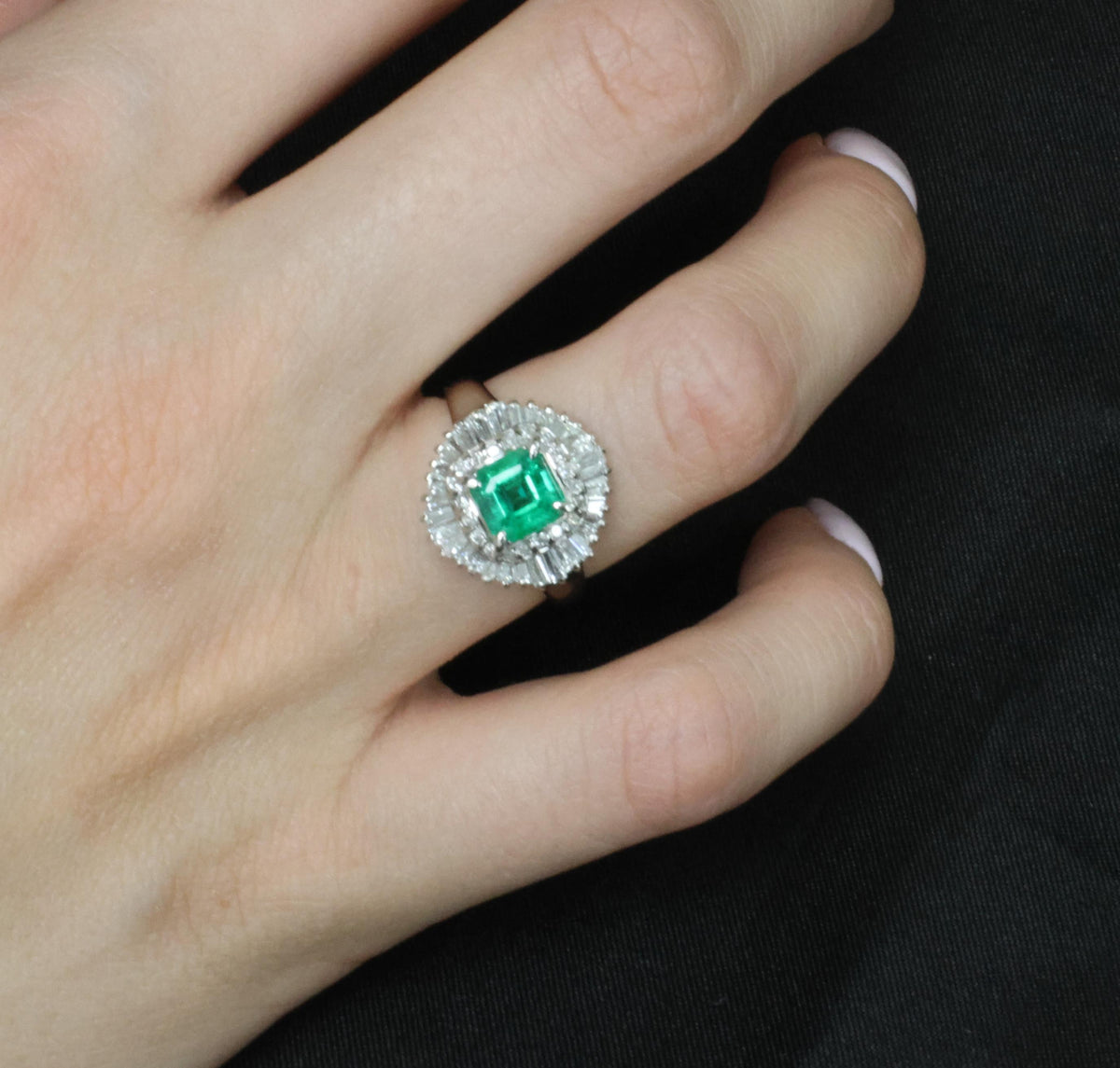 0.95ct Intense Green Natural Emerald & 0.77ct Diamond Platinum Ring, Size 6.25
