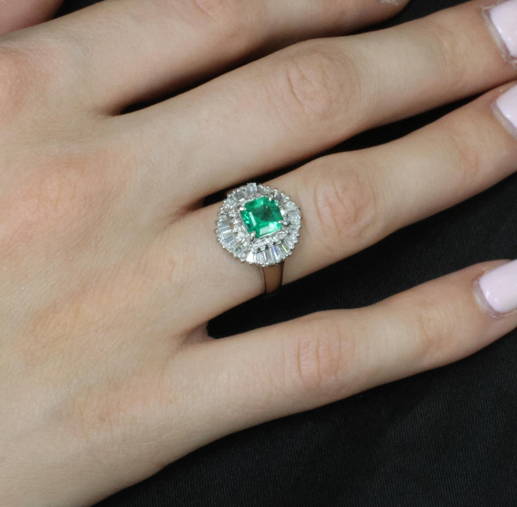 0.95ct Intense Green Natural Emerald & 0.77ct Diamond Platinum Ring, Size 6.25