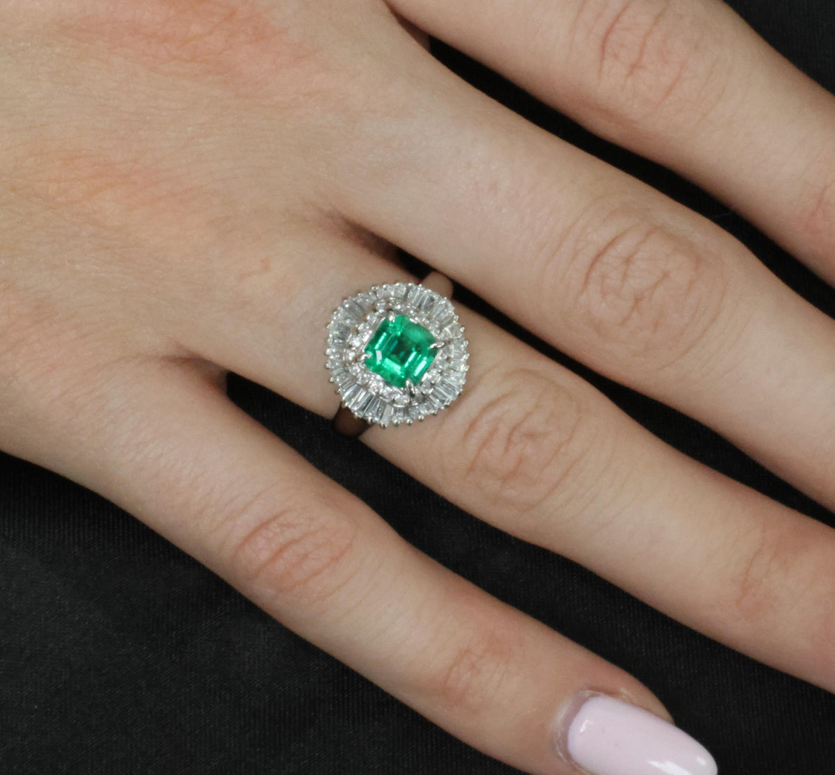 0.95ct Intense Green Natural Emerald & 0.77ct Diamond Platinum Ring, Size 6.25