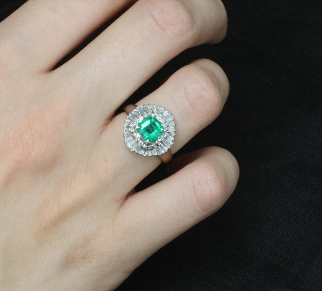 0.95ct Intense Green Natural Emerald & 0.77ct Diamond Platinum Ring, Size 6.25