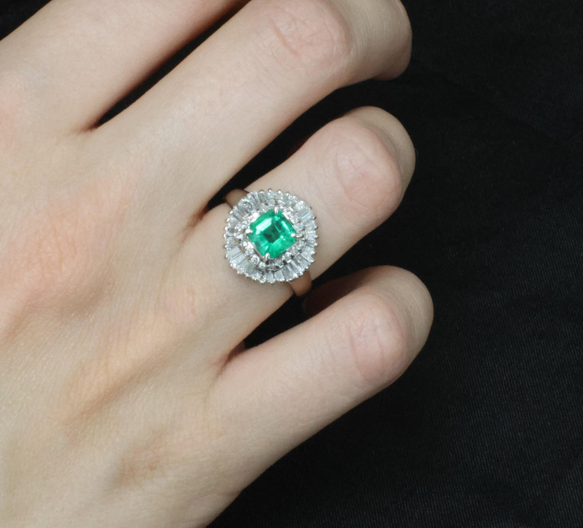 0.95ct Intense Green Natural Emerald & 0.77ct Diamond Platinum Ring, Size 6.25