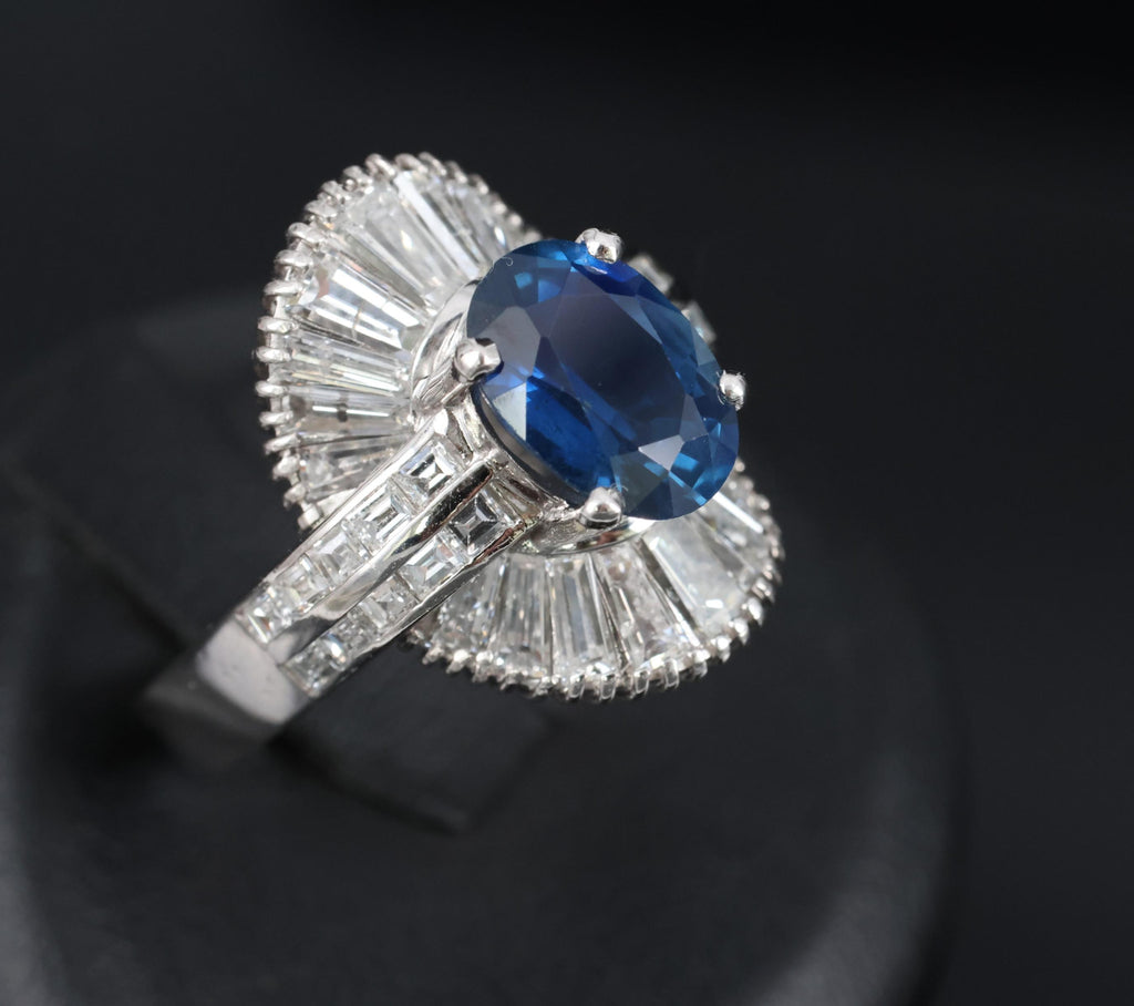 Vintage 2.48ct GIA Intense Blue Sapphire & 2.69ct Diamond Platinum Ring, Size 7