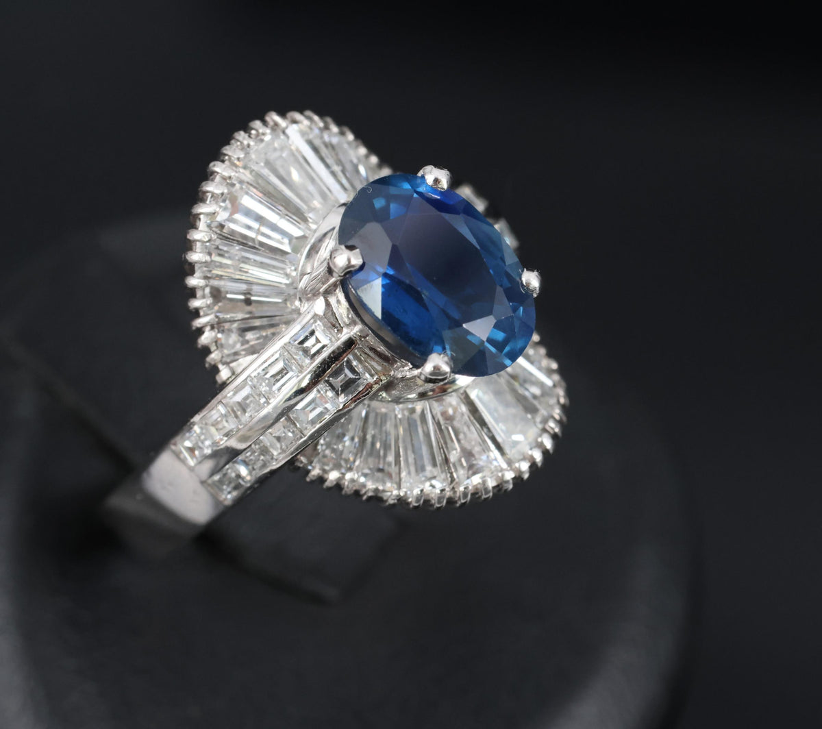 Vintage 2.48ct GIA Intense Blue Sapphire & 2.69ct Diamond Platinum Ring, Size 7
