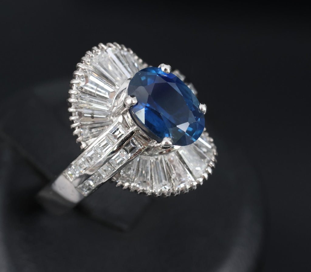 Vintage 2.48ct GIA Intense Blue Sapphire & 2.69ct Diamond Platinum Ring, Size 7
