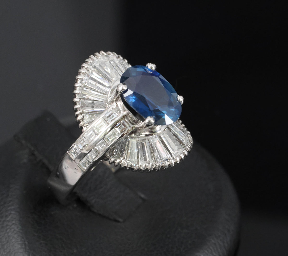 Vintage 2.48ct GIA Intense Blue Sapphire & 2.69ct Diamond Platinum Ring, Size 7