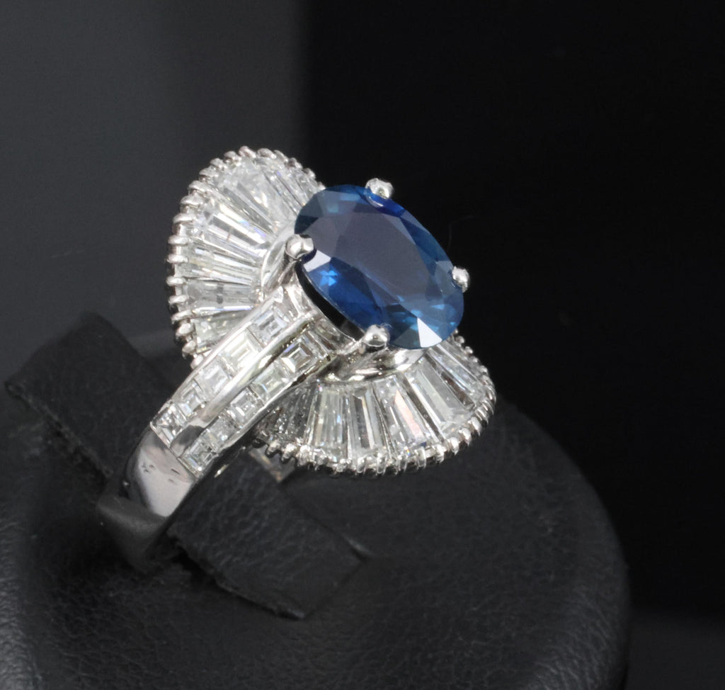 Vintage 2.48ct GIA Intense Blue Sapphire & 2.69ct Diamond Platinum Ring, Size 7