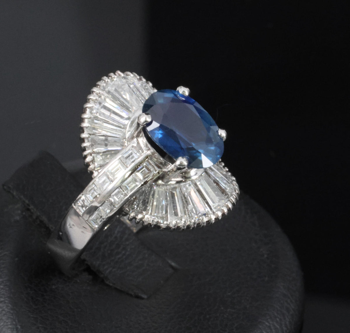 Vintage 2.48ct GIA Intense Blue Sapphire & 2.69ct Diamond Platinum Ring, Size 7