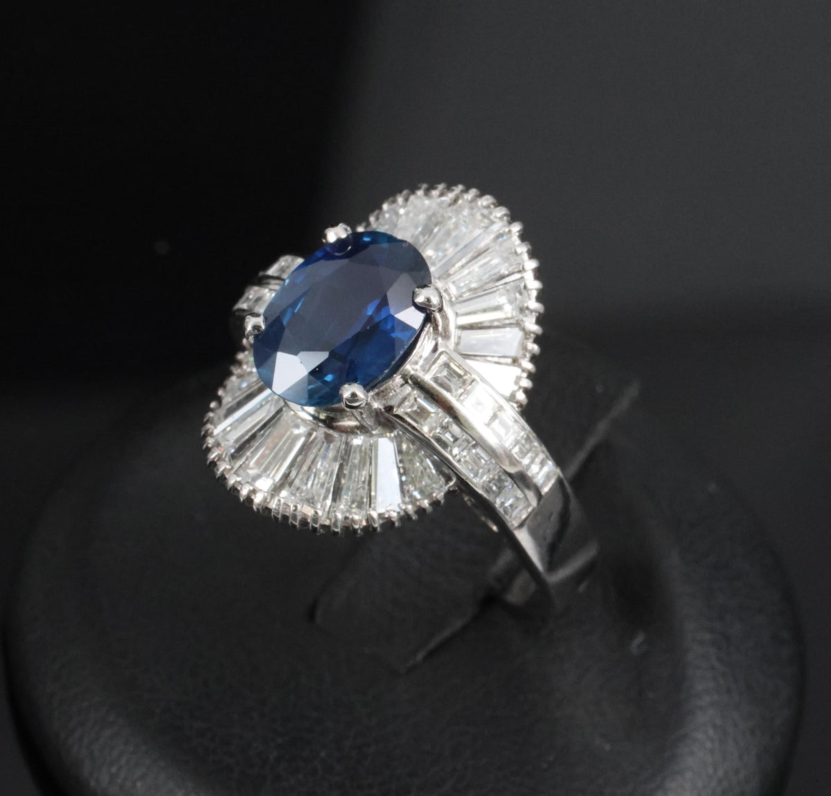Vintage 2.48ct GIA Intense Blue Sapphire & 2.69ct Diamond Platinum Ring, Size 7