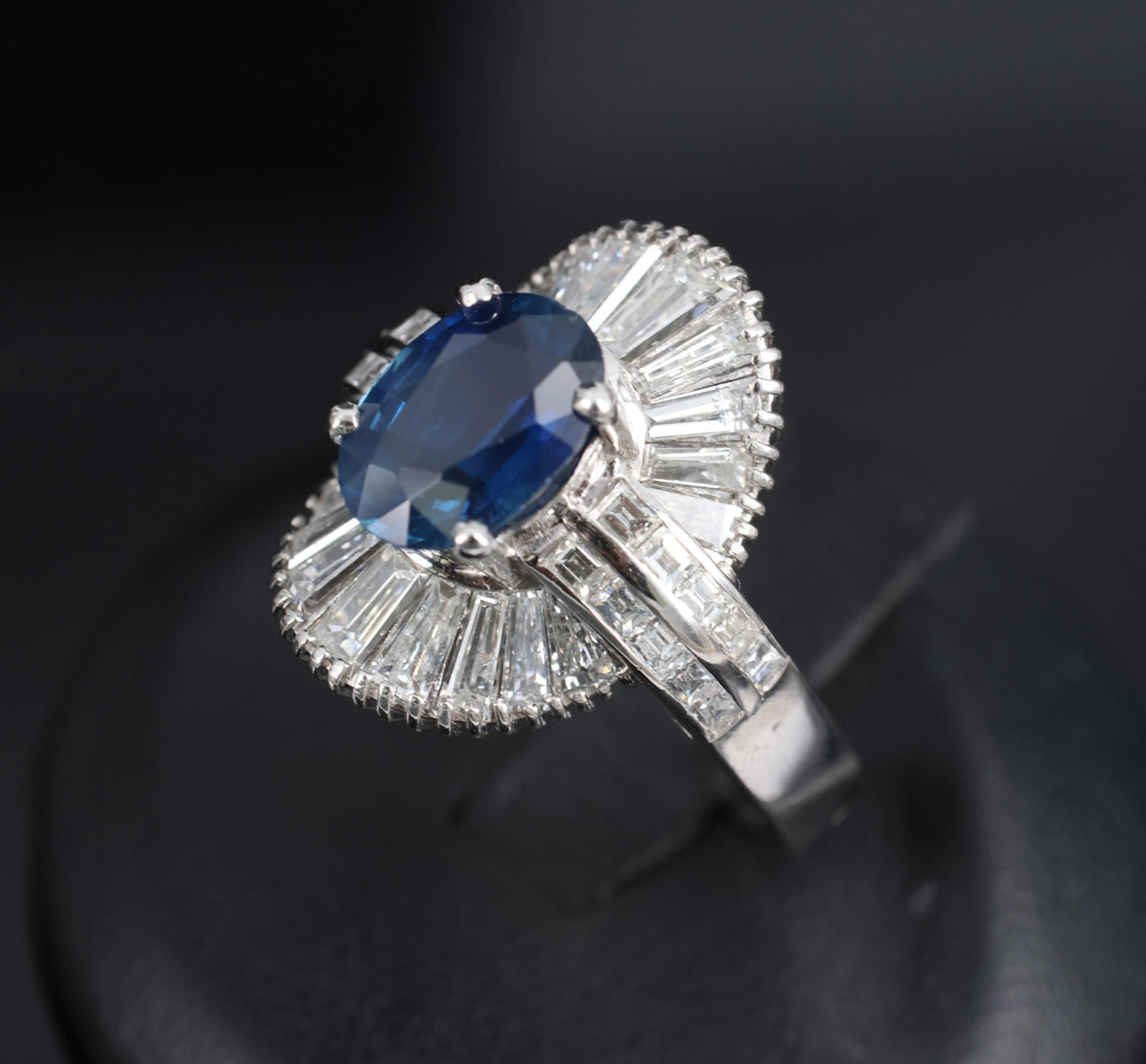 Vintage 2.48ct GIA Intense Blue Sapphire & 2.69ct Diamond Platinum Ring, Size 7