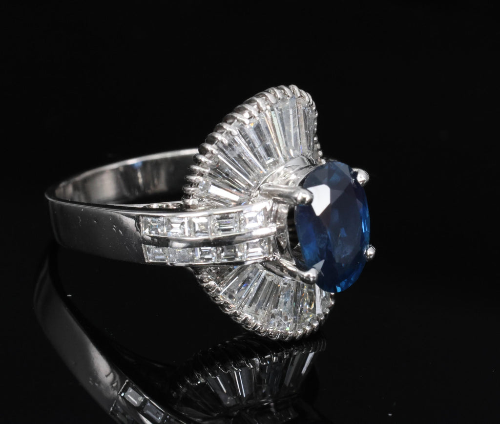 Vintage 2.48ct GIA Intense Blue Sapphire & 2.69ct Diamond Platinum Ring, Size 7