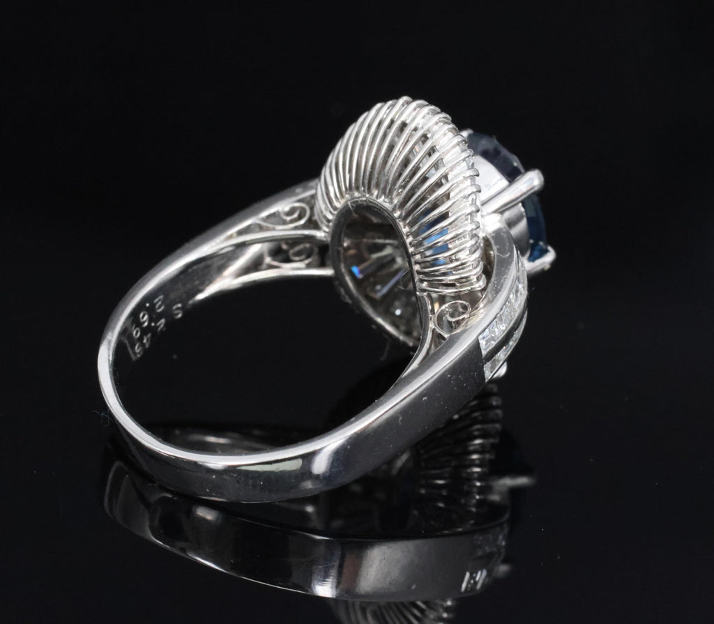 Vintage 2.48ct GIA Intense Blue Sapphire & 2.69ct Diamond Platinum Ring, Size 7