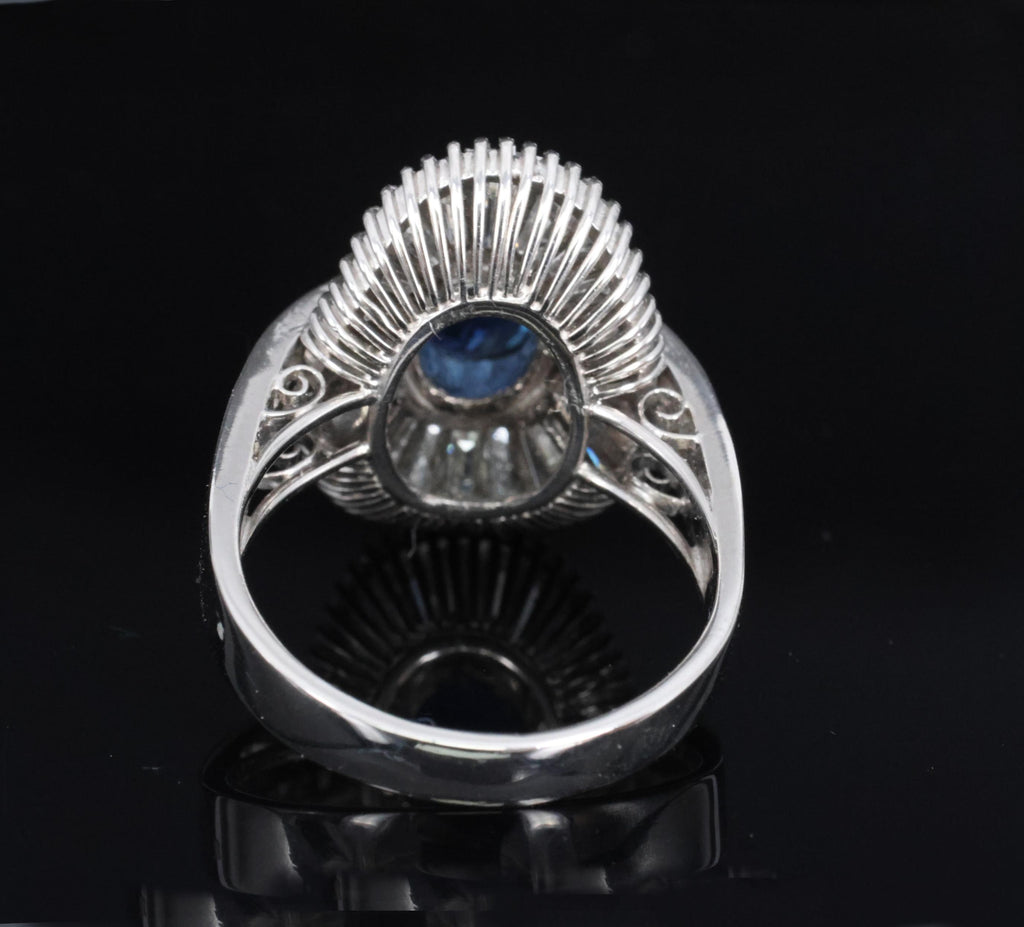 Vintage 2.48ct GIA Intense Blue Sapphire & 2.69ct Diamond Platinum Ring, Size 7