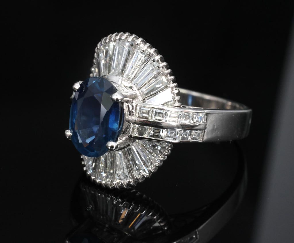 Vintage 2.48ct GIA Intense Blue Sapphire & 2.69ct Diamond Platinum Ring, Size 7