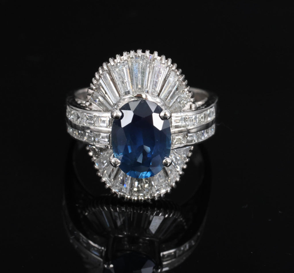 Vintage 2.48ct GIA Intense Blue Sapphire & 2.69ct Diamond Platinum Ring, Size 7