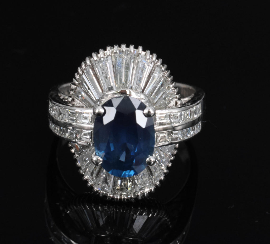 Vintage 2.48ct GIA Intense Blue Sapphire & 2.69ct Diamond Platinum Ring, Size 7