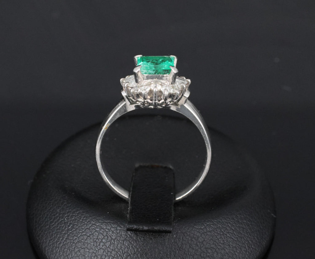 Fine 0.84ct GIA Colombian F1 Emerald & 0.30ct Diamond Platinum Ring Size 6.75