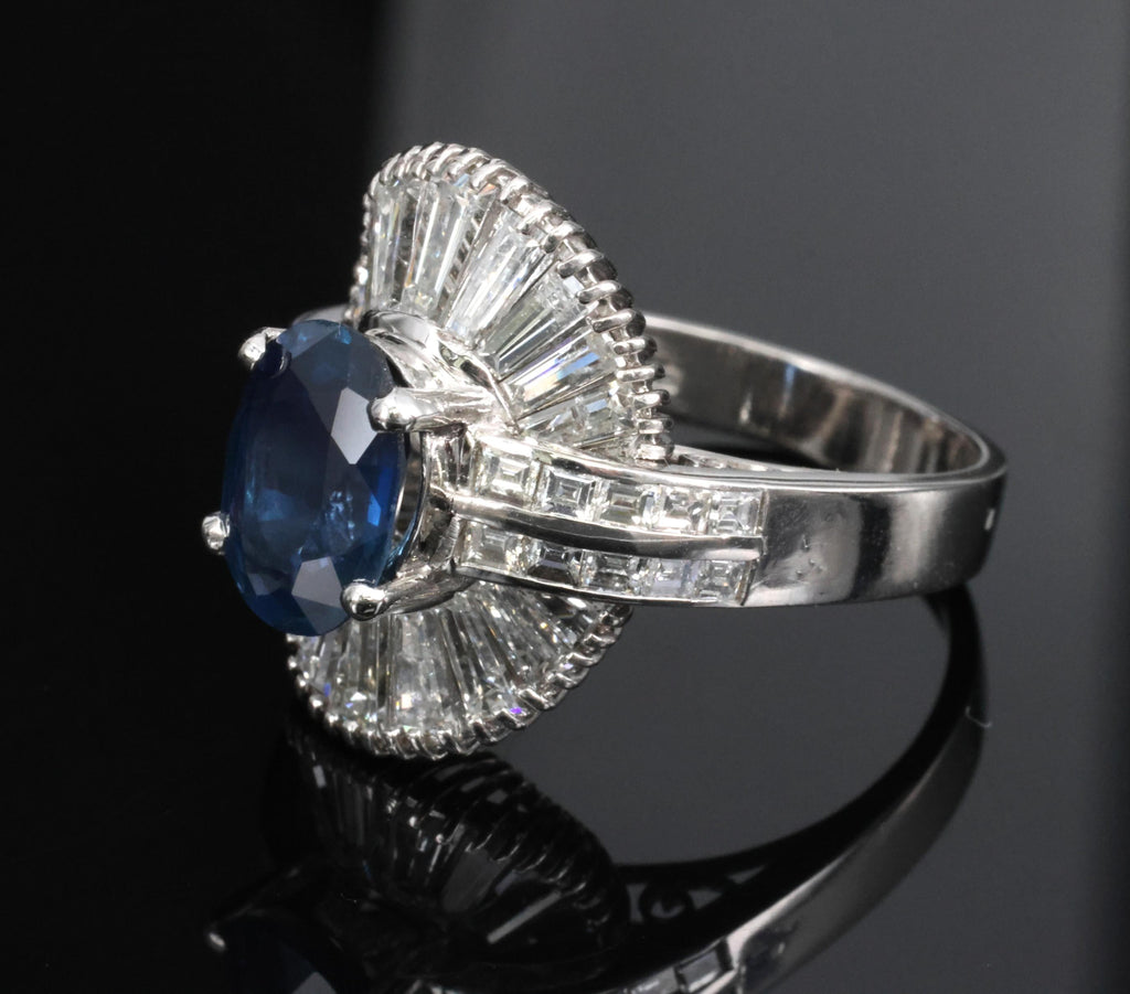 Vintage 2.48ct GIA Intense Blue Sapphire & 2.69ct Diamond Platinum Ring, Size 7