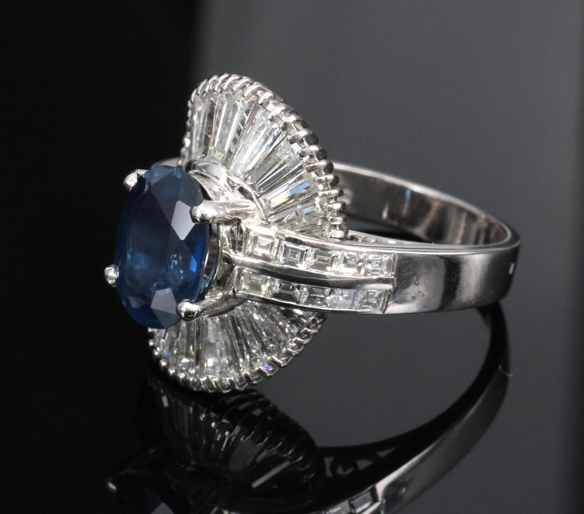 Vintage 2.48ct GIA Intense Blue Sapphire & 2.69ct Diamond Platinum Ring, Size 7