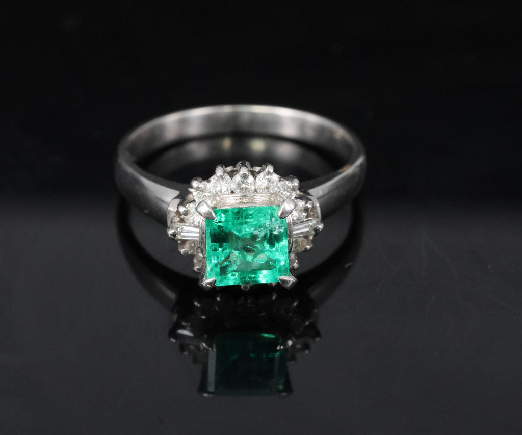 Fine 0.84ct GIA Colombian F1 Emerald & 0.30ct Diamond Platinum Ring Size 6.75