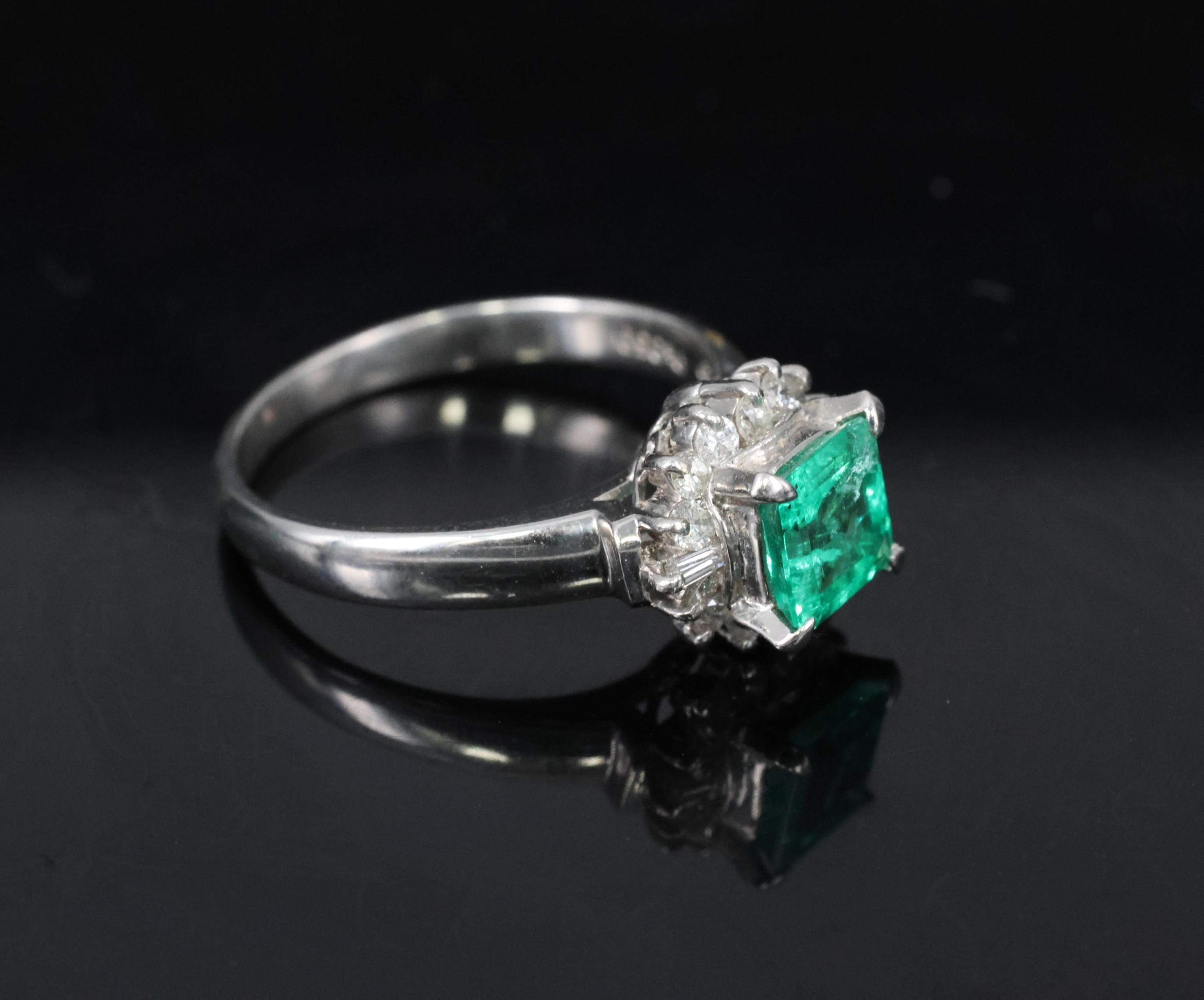 Fine 0.84ct GIA Colombian F1 Emerald & 0.30ct Diamond Platinum Ring Size 6.75