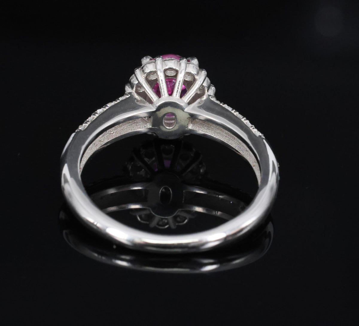 1.41ct Natural Hot Pink Sapphire & 0.53ct Diamond Halo Platinum Ring, Size 6.75