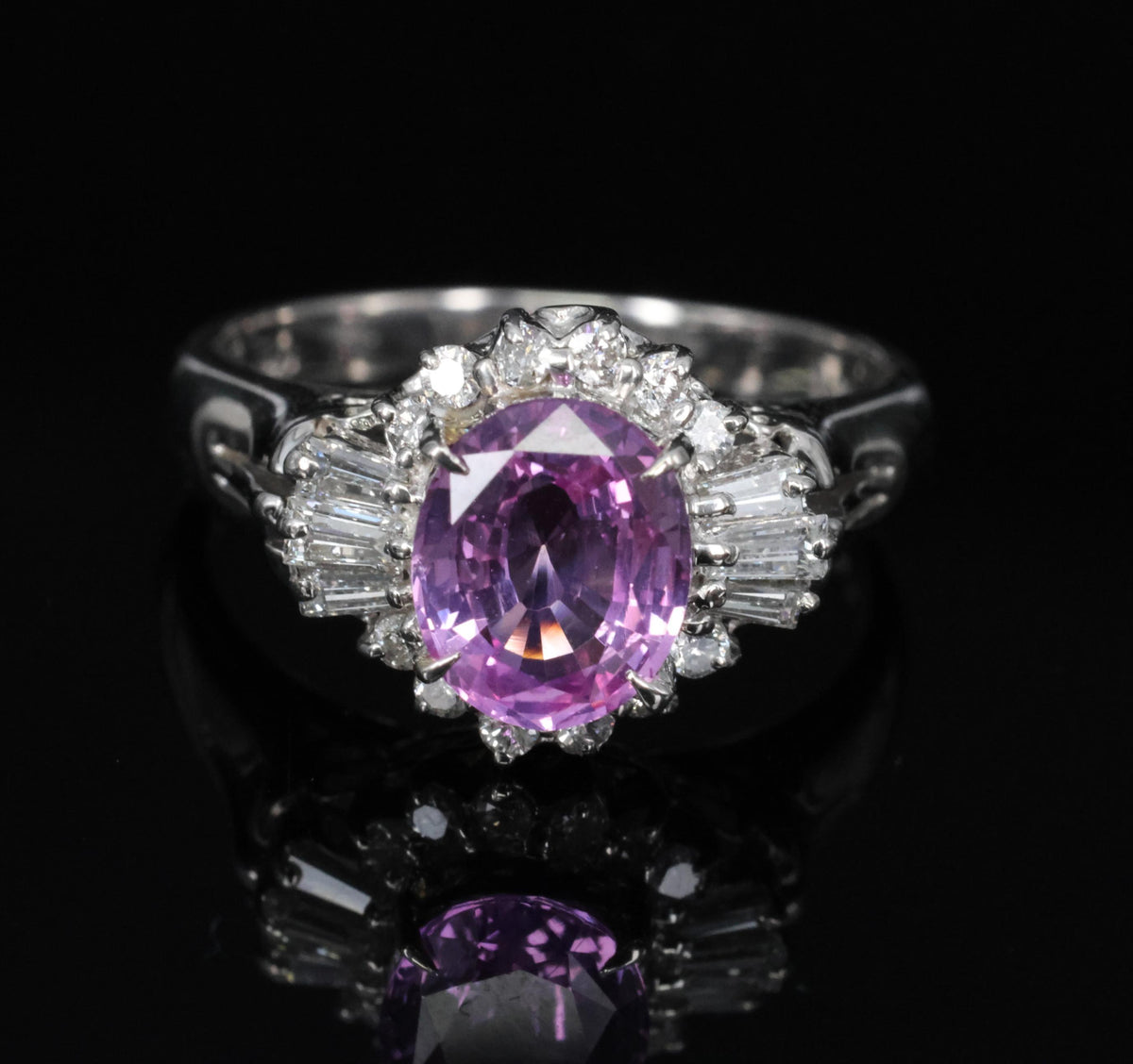 Rare 1.56ct Natural Pink Sapphire & 0.41ct Diamond Halo Platinum Ring, Size 6.75