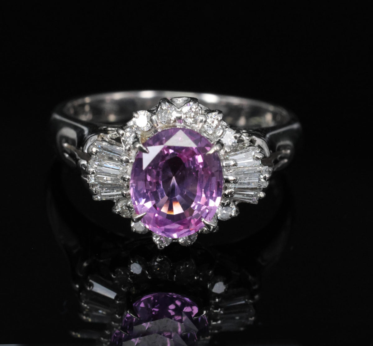 Rare 1.56ct Natural Pink Sapphire & 0.41ct Diamond Halo Platinum Ring, Size 6.75