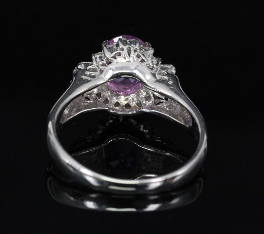 Rare 1.56ct Natural Pink Sapphire & 0.41ct Diamond Halo Platinum Ring, Size 6.75