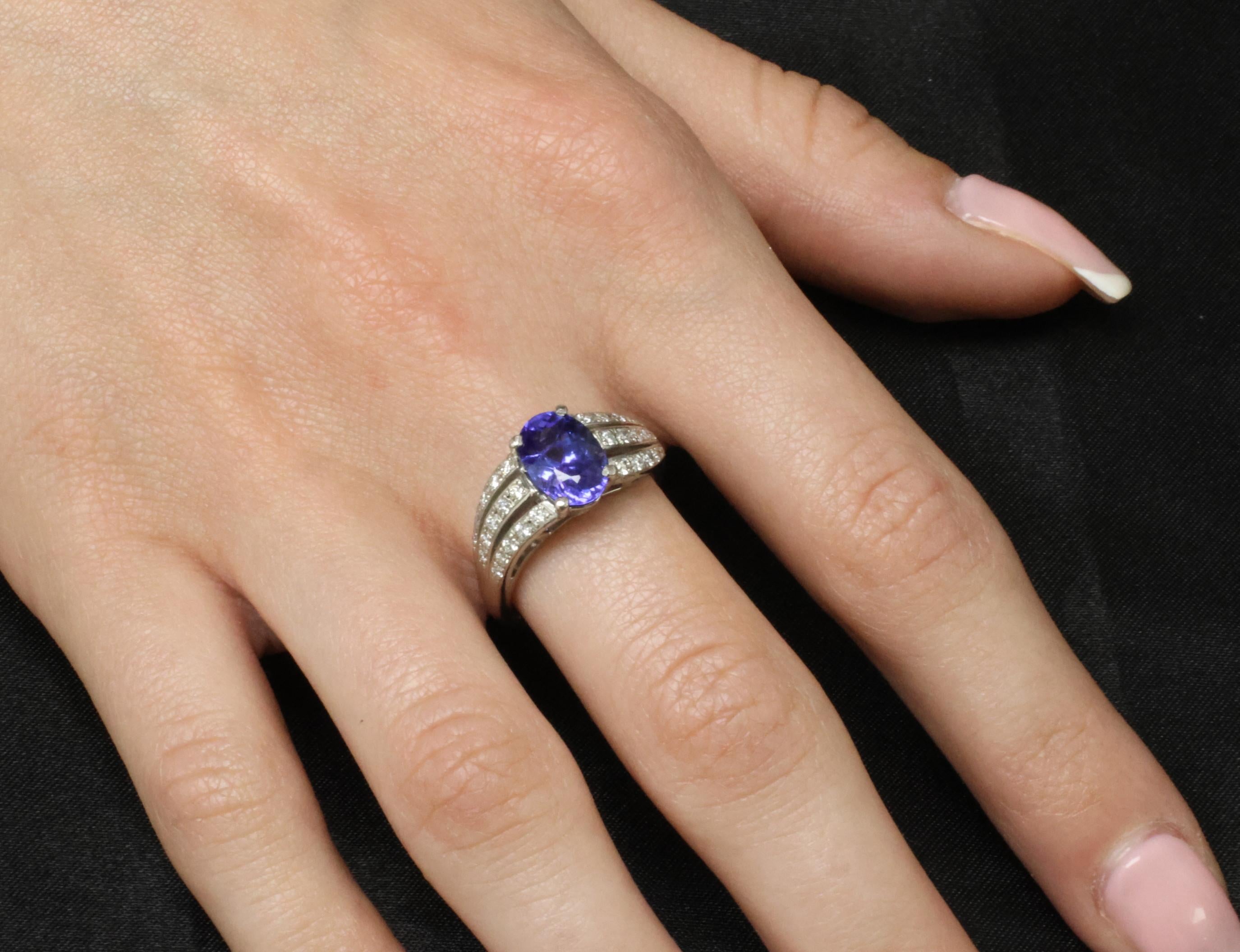 Estate 2.75ct Tanzanite & 0.43ct Diamond Fancy Platinum Ring Size 8