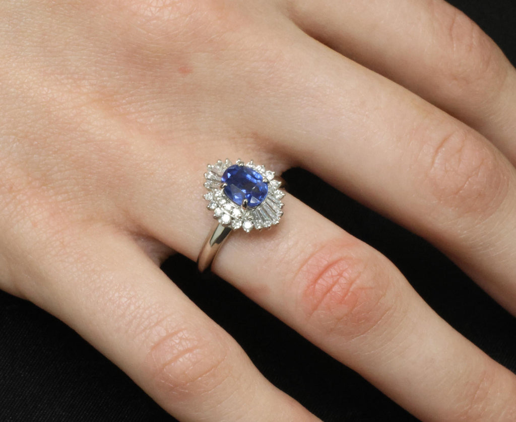 1.85ct GIA Ceylon No Heat Blue Sapphire & 0.60ct Diamond Platinum Ring Size 7
