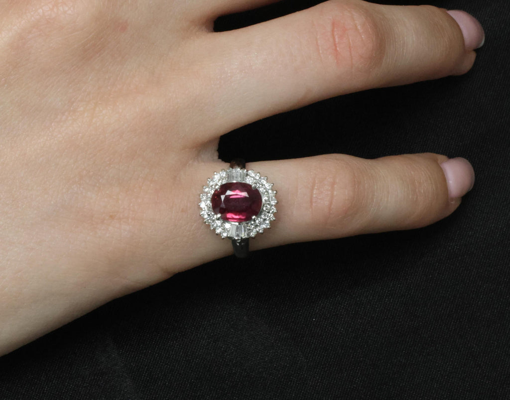 Vintage 2.04ct GIA Certified Thai Ruby & 0.49ct Diamond Platinum Ring, Size 5.25