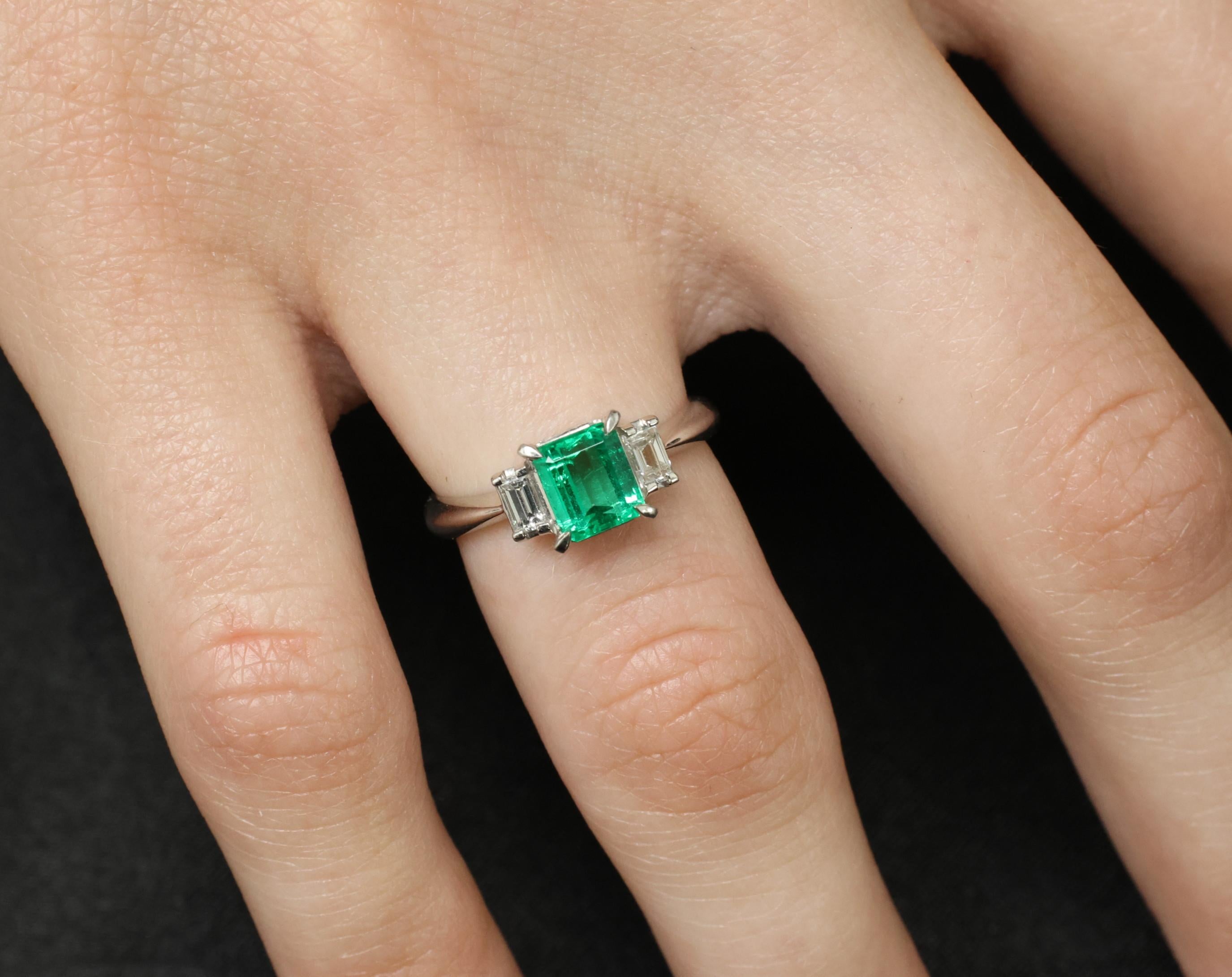 Fine 1.98ct GIA Colombian Emerald & 0.28ct Diamond Platinum Ring, Size 6.25