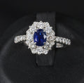 0.98ct Natural Royal Blue Sapphire & 0.81ct Diamond Halo Platinum Ring Size 5.75