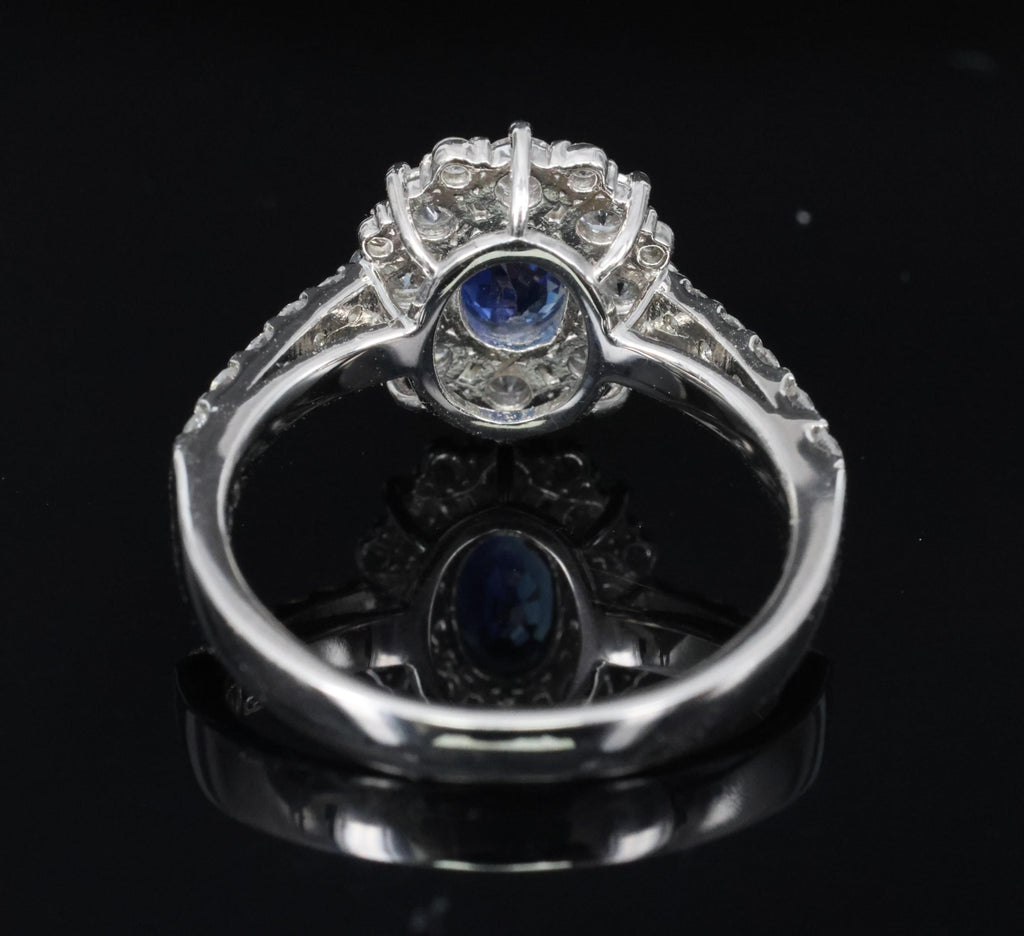 0.98ct Natural Royal Blue Sapphire & 0.81ct Diamond Halo Platinum Ring Size 5.75