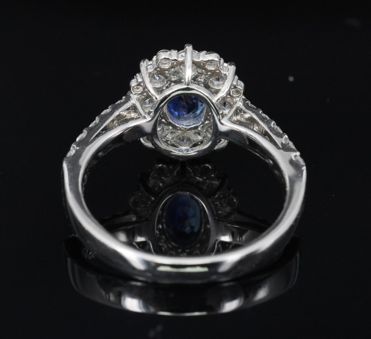 0.98ct Natural Royal Blue Sapphire & 0.81ct Diamond Halo Platinum Ring Size 5.75
