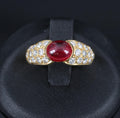 Fine 1.04ct Cabochon Natural Ruby & 0.78ct Diamond 18K Yellow Gold Ring Size 5.5