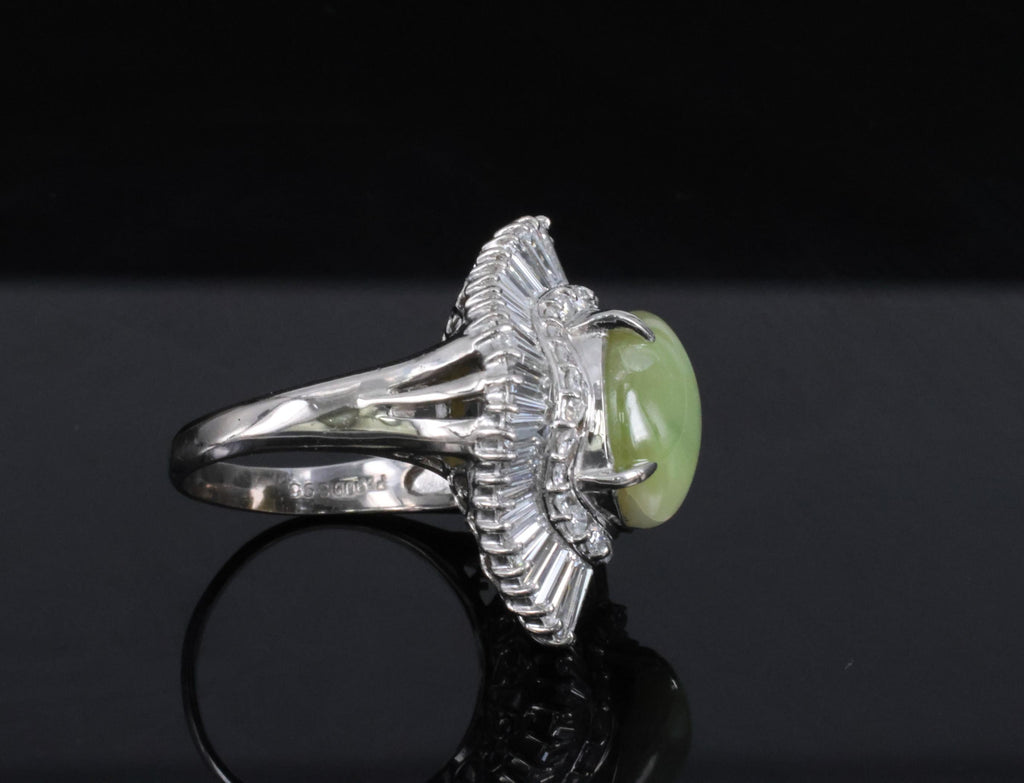 Rare 8.95ct Natural Chrysoberyl Cat's Eye 2.60ct Diamond Platinum Ring Size 6.5