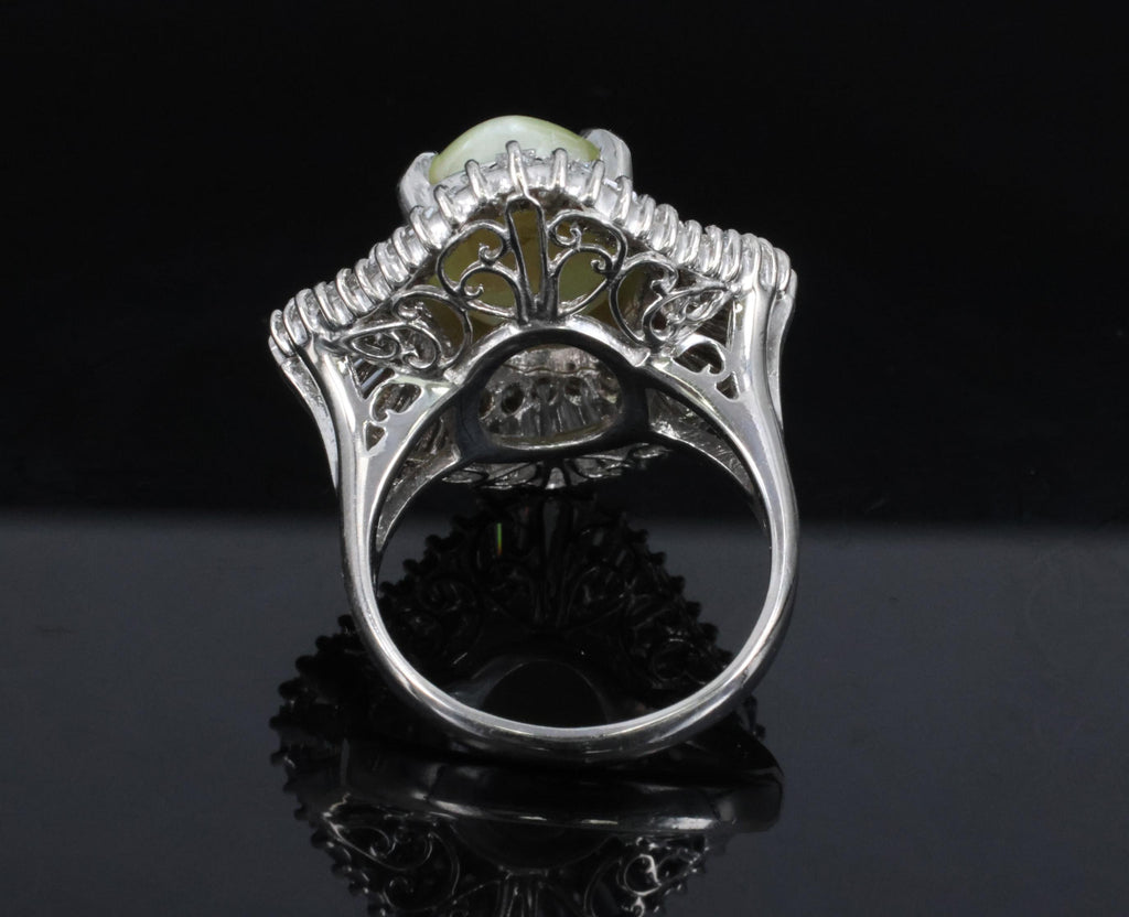 Rare 8.95ct Natural Chrysoberyl Cat's Eye 2.60ct Diamond Platinum Ring Size 6.5