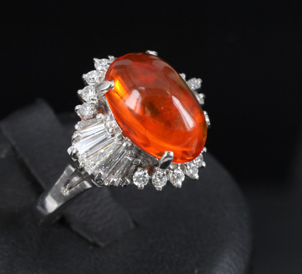 4.68ct Natural Untreated Mexican Fire Opal & 1.07ct Diamond Platinum Ring Size 7