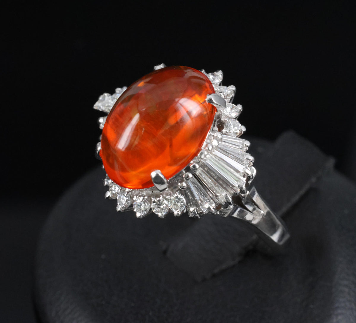 4.68ct Natural Untreated Mexican Fire Opal & 1.07ct Diamond Platinum Ring Size 7