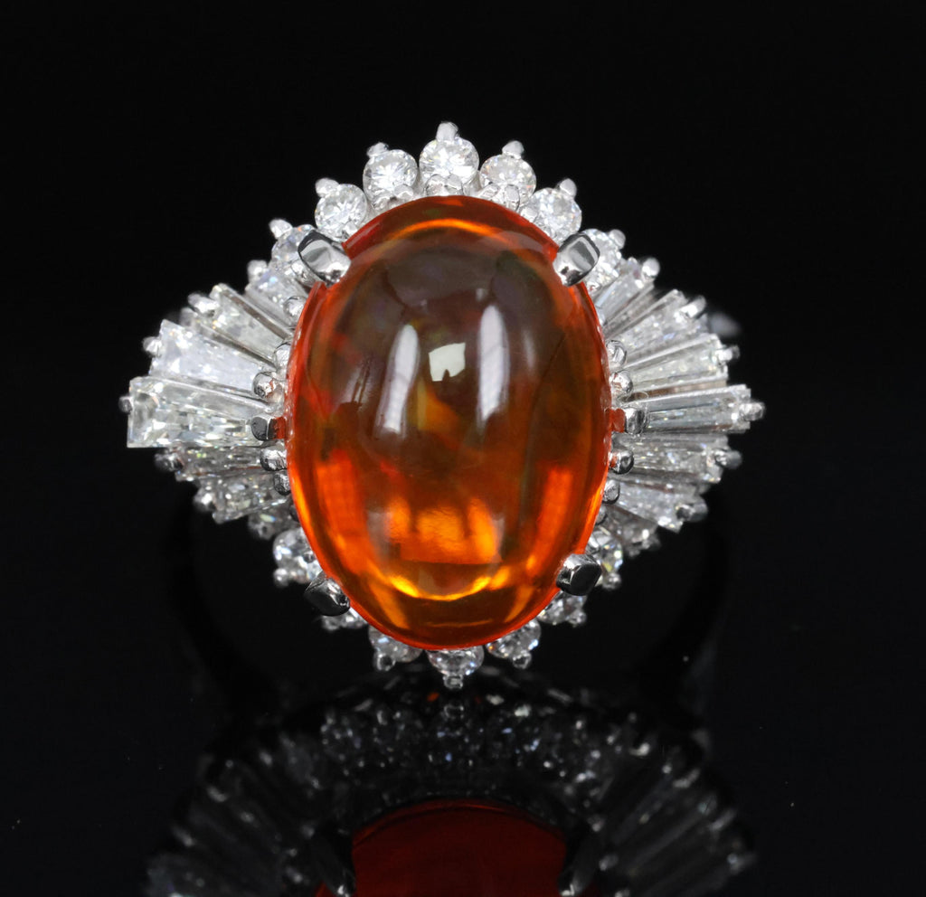 4.68ct Natural Untreated Mexican Fire Opal & 1.07ct Diamond Platinum Ring Size 7