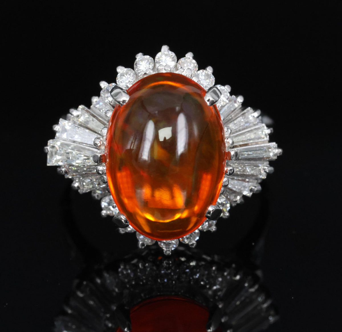 4.68ct Natural Untreated Mexican Fire Opal & 1.07ct Diamond Platinum Ring Size 7