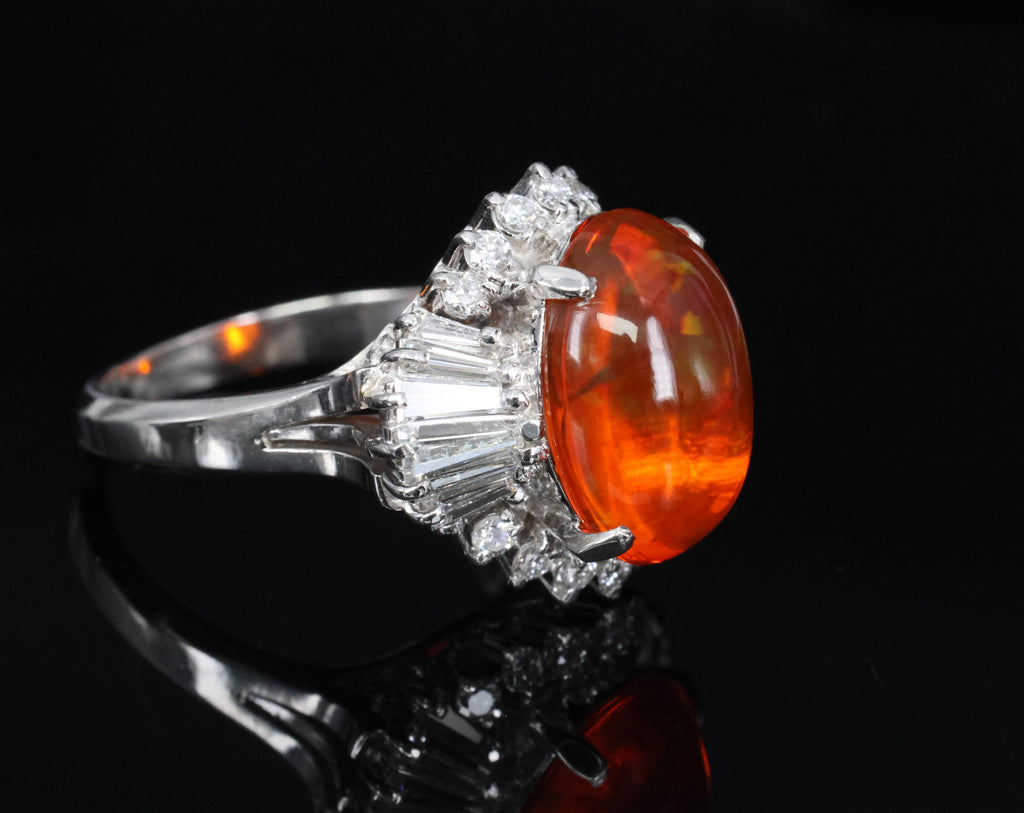 4.68ct Natural Untreated Mexican Fire Opal & 1.07ct Diamond Platinum Ring Size 7