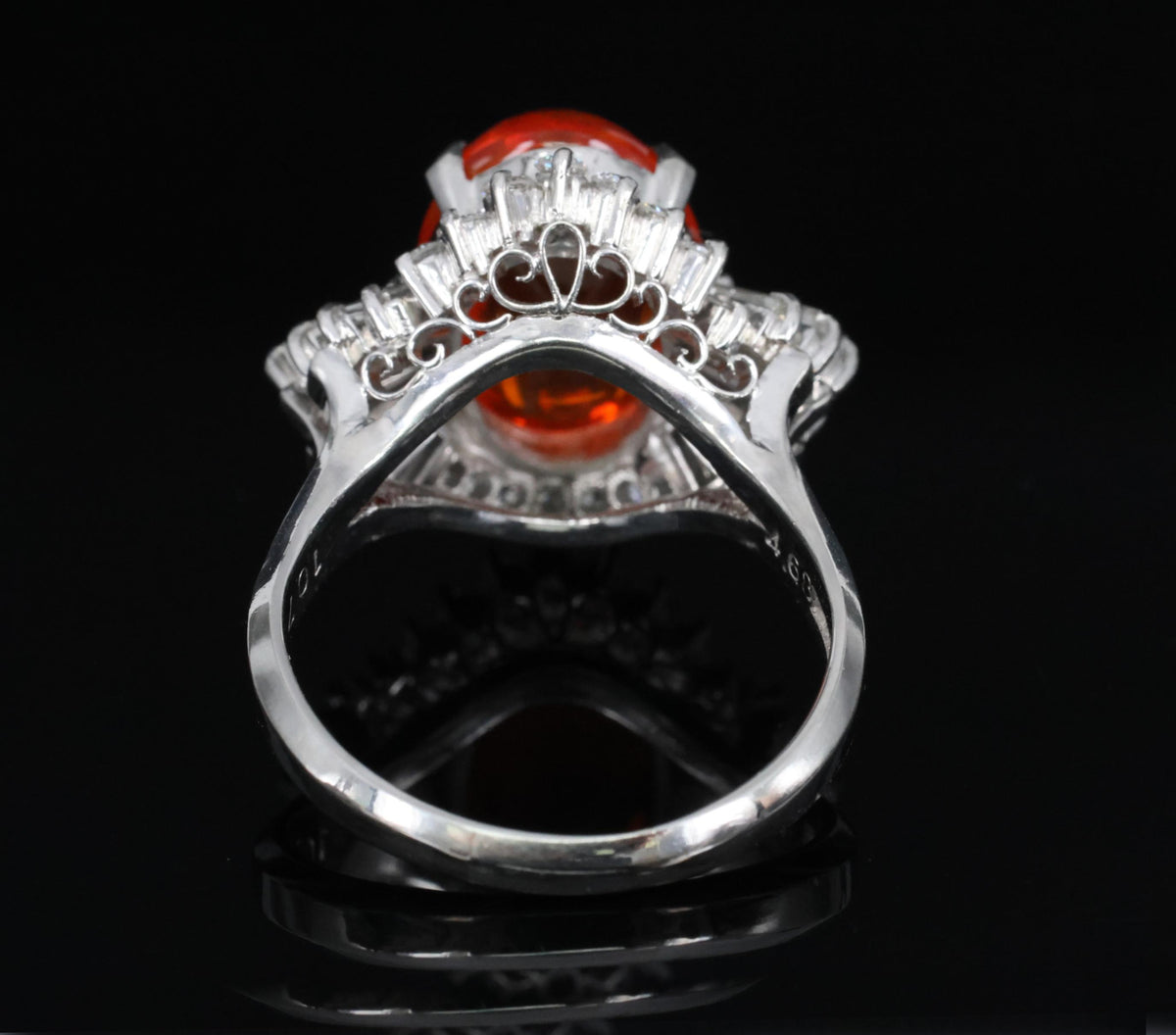 4.68ct Natural Untreated Mexican Fire Opal & 1.07ct Diamond Platinum Ring Size 7