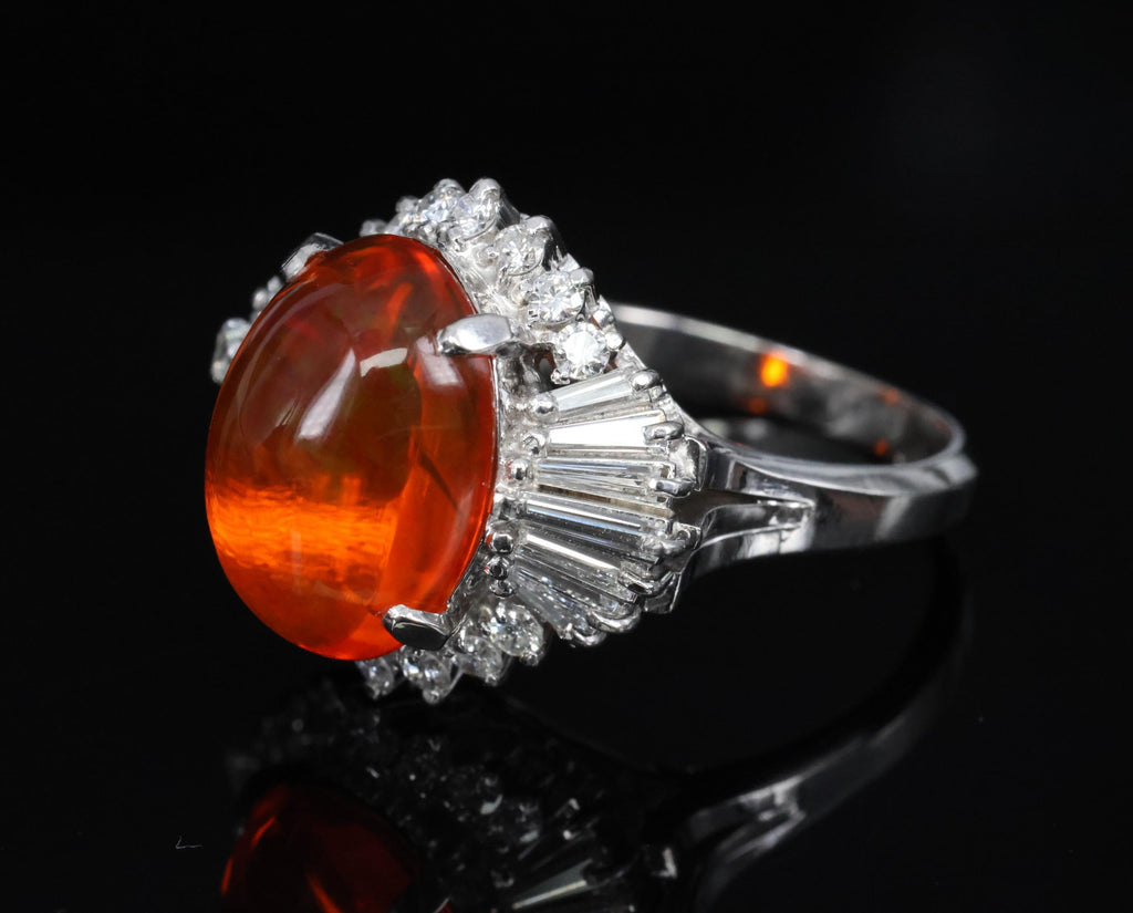 4.68ct Natural Untreated Mexican Fire Opal & 1.07ct Diamond Platinum Ring Size 7